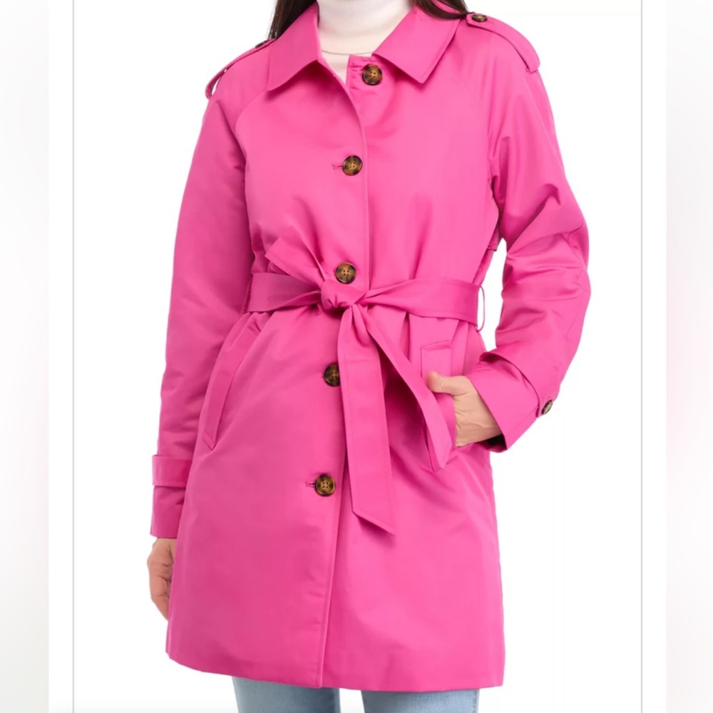NWT Ellen Tracy Coated Gabardine Belted Single Breasted Trench Coat. Size Large